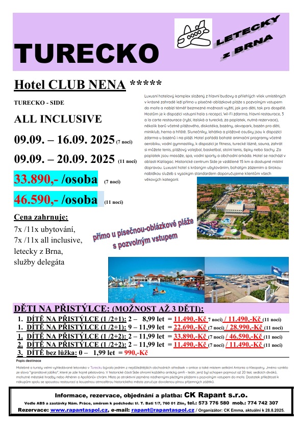 TURECKO-letak Emma, CLUB NENA, akt.28.8.2025